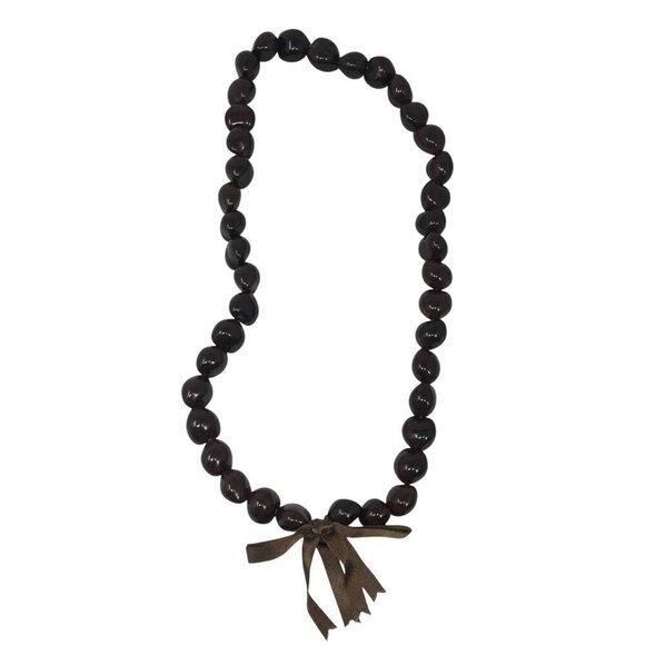 Vintage Kukui Nut Lei Hawaii Chunky Statement Brown Beaded Necklace 18" - Picture 1 of 4